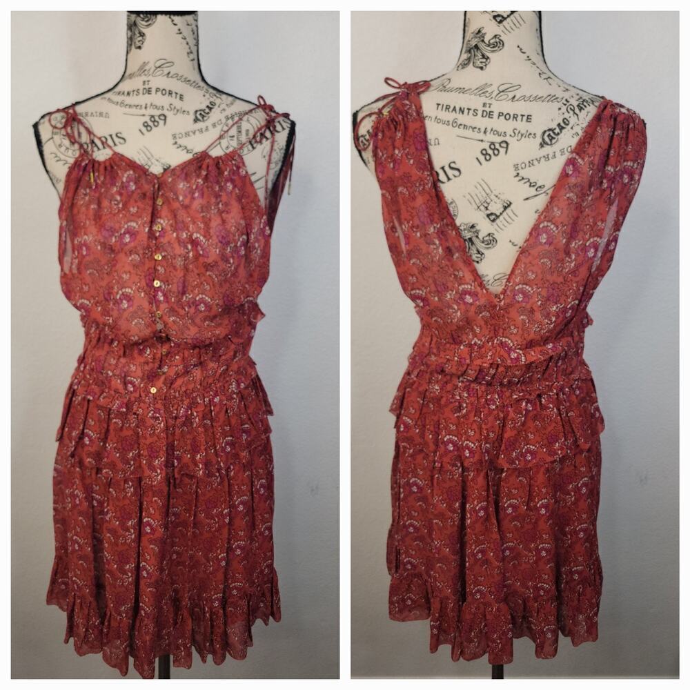 Ulla Johnson Mini Dress SZ 2 100% Silk Lined Tiered Semi Sheer Whimsycal